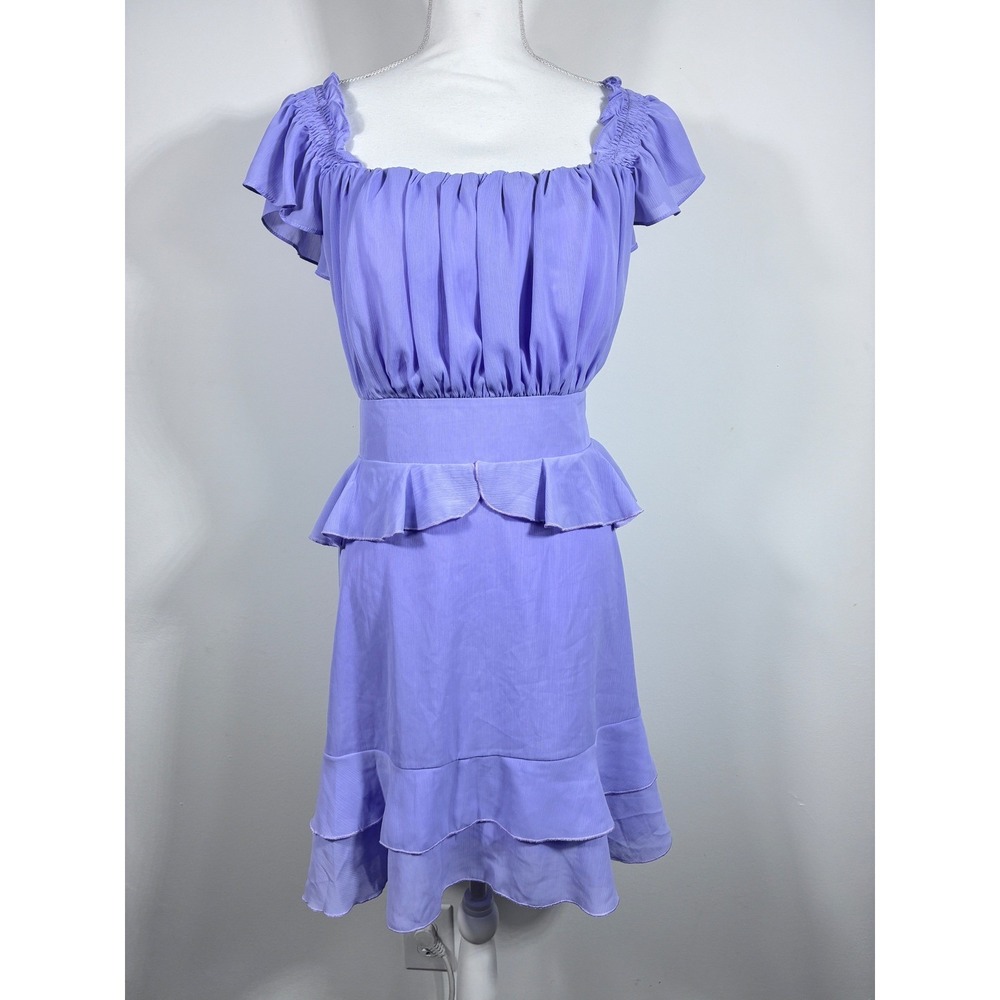 Purple Dress Women XXL Excellent Peplum Ruffle Smocked